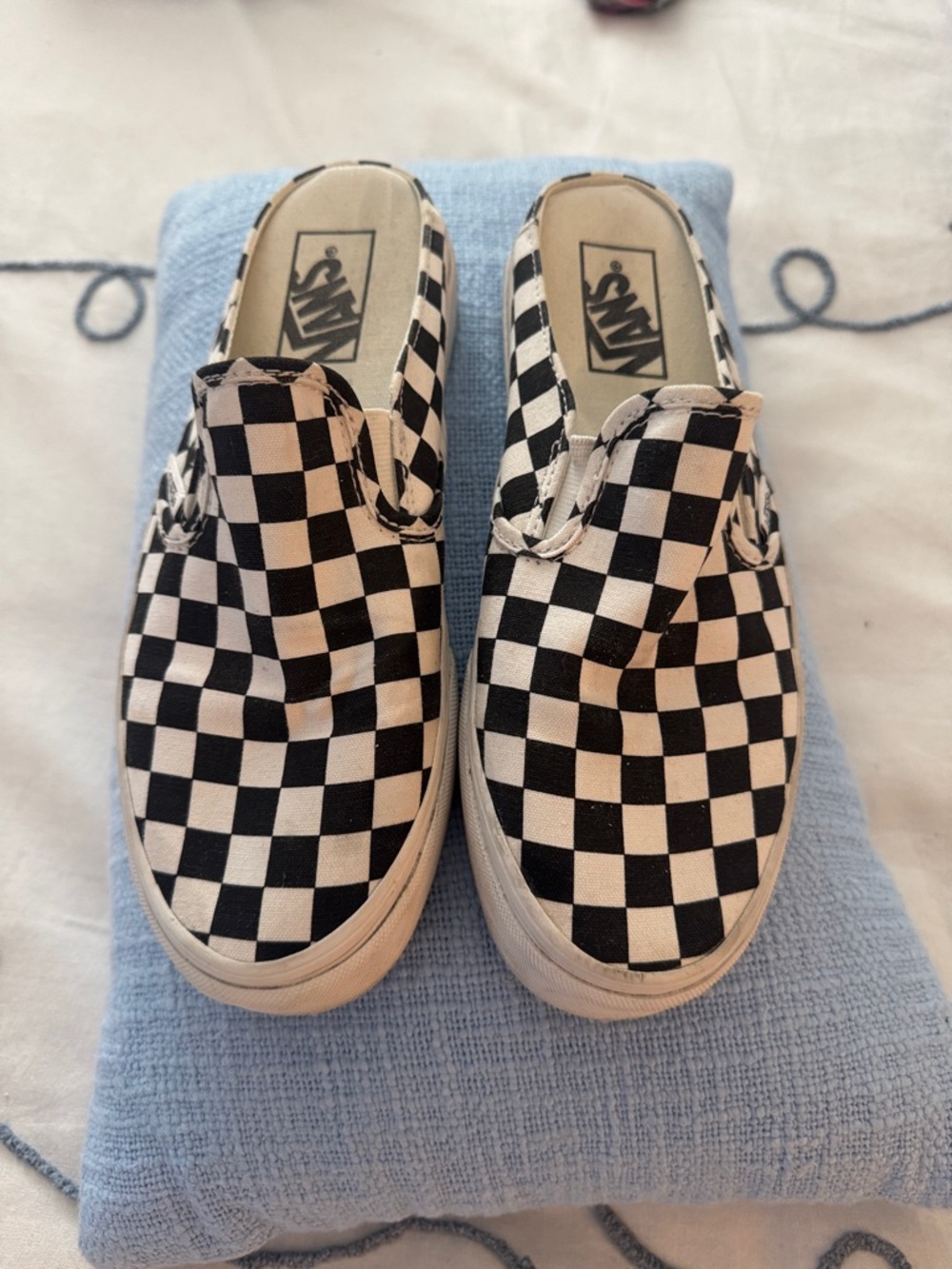 Vans Checkerboard Slip-On Mule in Black and White